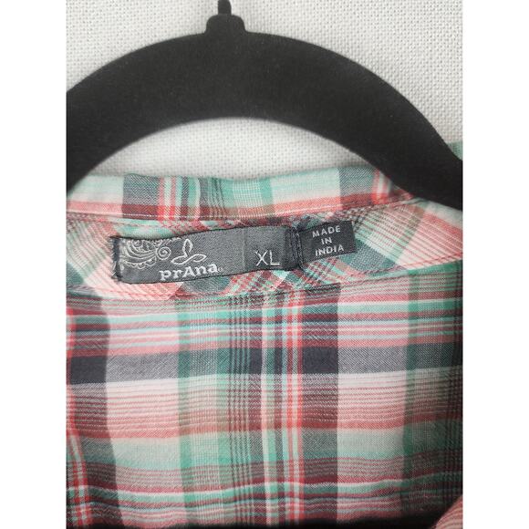 Prana Top Womens XL Bora Bay Gina Plaid pink green half button-up  western - Picture 4 of 12